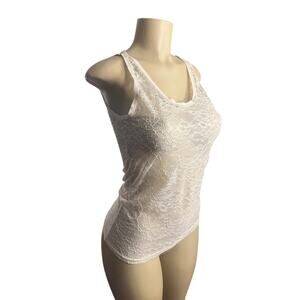 Women M Rosemunde Copenhagen Cream Lace Mesh Sheer Tank Top Layering Sleeveless